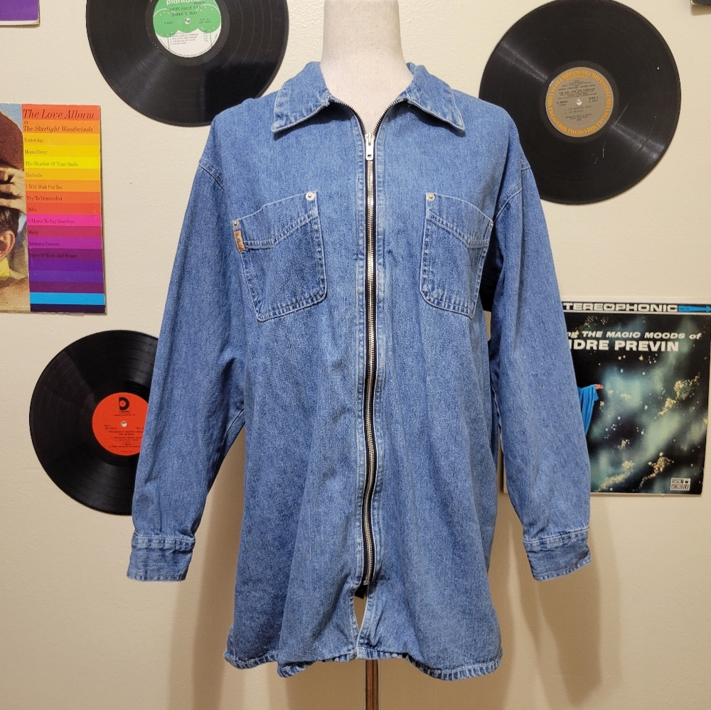 EXP Express | 90s Vintage Oversized Collared Denim Zip-Up Jacket
